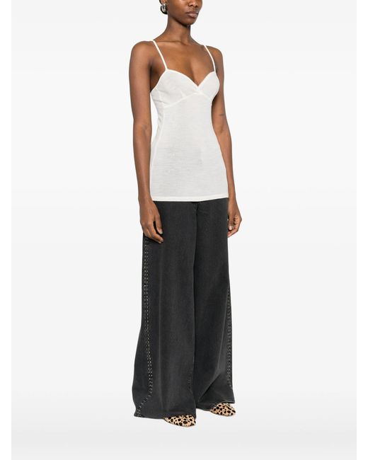 Forte_forte White Embroidered Wool Ribbed Jersey Tank Top