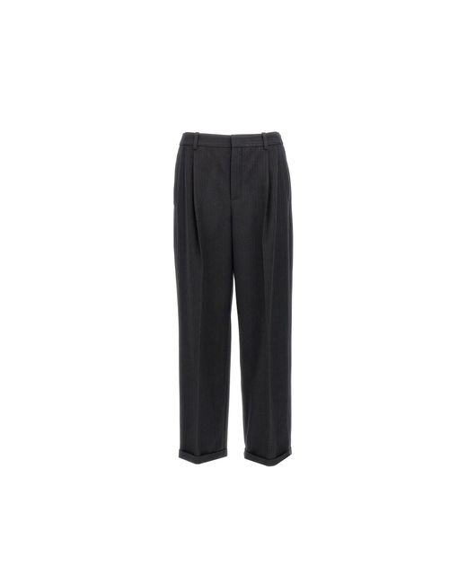 Saint Laurent C Mere En Wool Flanel 90 Gestreepte Broek in het Black voor heren