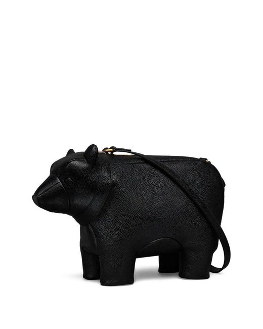 Thom Browne Black Bear Baguette-Tasche aus genarbtem Leder