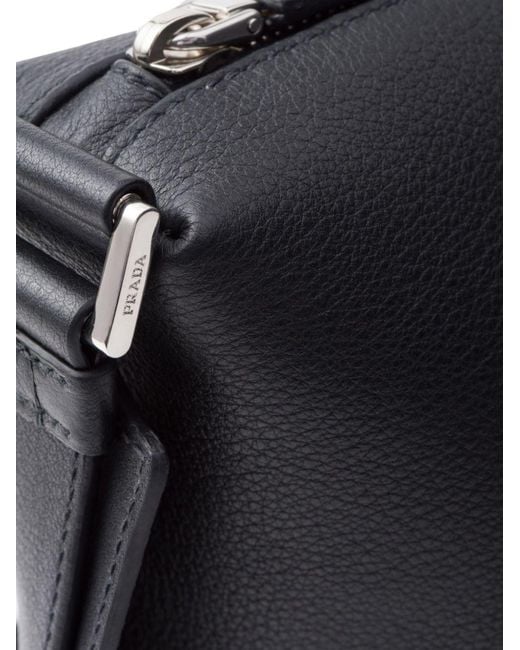 Prada Black Logo Stamp Leather Shoulder Bag
