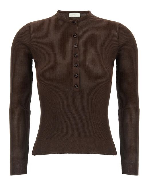 Magda Butrym Brown Ribbed Silk Sweater With Crew Neck