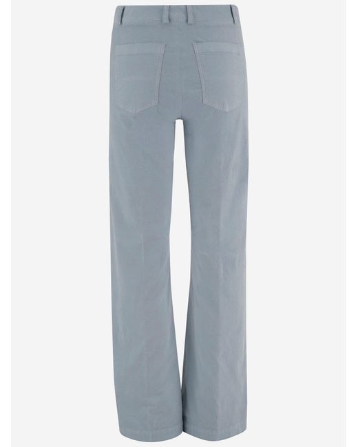 QL2 Donna Blue Stretch Cotton Velvet Pants