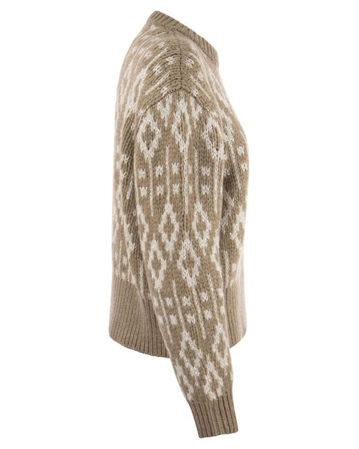 Abbagliante Jacquard Cashmere Sweater Feather di Brunello Cucinelli in Brown