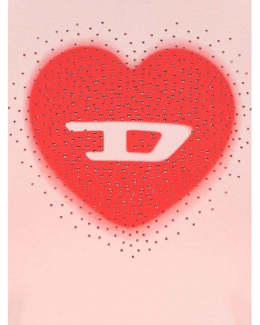 DIESEL Pink Heart Cotton T-Shirt