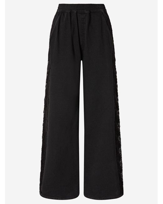 Pinko Black Denim Trousers With Lace Side Band