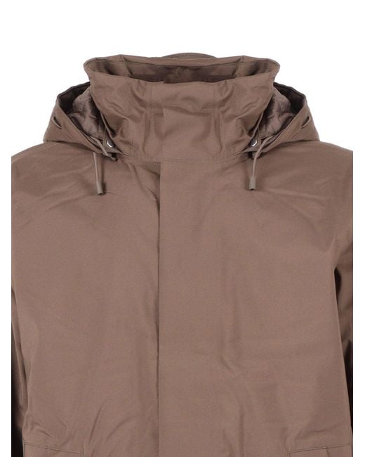 K-Way Brown Mid-Length Padded Jacket With Adjustable Hood And Concealed Closure