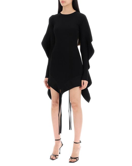 Mugler Black Asymmetrisches Mini -Kleid mit Rüschendetails