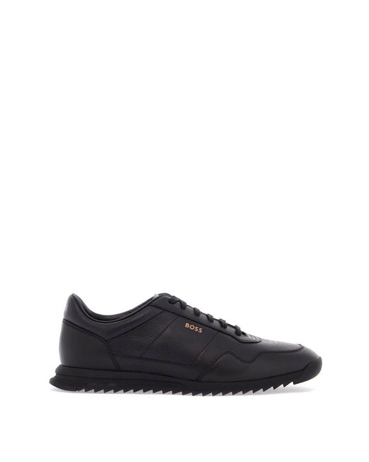 Boss Männer 's Schwarz Leder Minimalistische Turnschuhe Zayn Lowp LTTB in Black für Herren