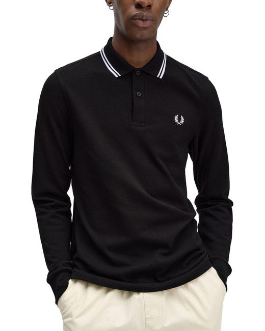Fred Perry Black Double Line Polo Shirt