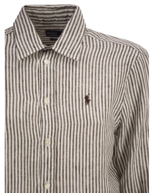 Polo Ralph Lauren Gray Classic-Fit Striped Linen Shirt