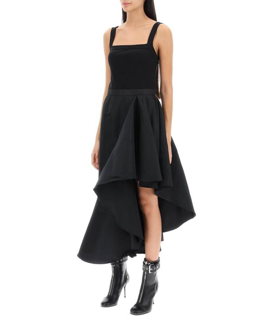 Alexander McQueen Black Asymmetrisches Kleid mit Maxi Floune