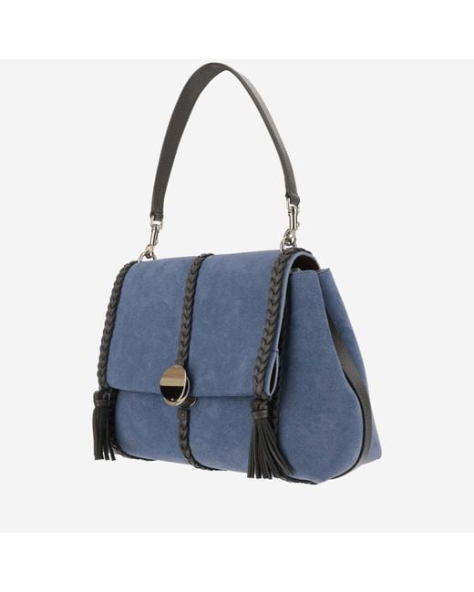 Chloé Blue Grained Calfskin Penelope Shoulder Bag
