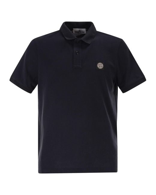 Stone Island Black Regular Fit Short-Sleeved Polo Shirt With Compass Patch for men