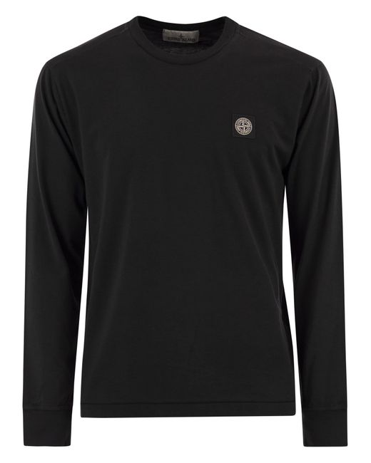 Stone Island Black Long Sleeved Slim Fit T Shirt With Compass Patch