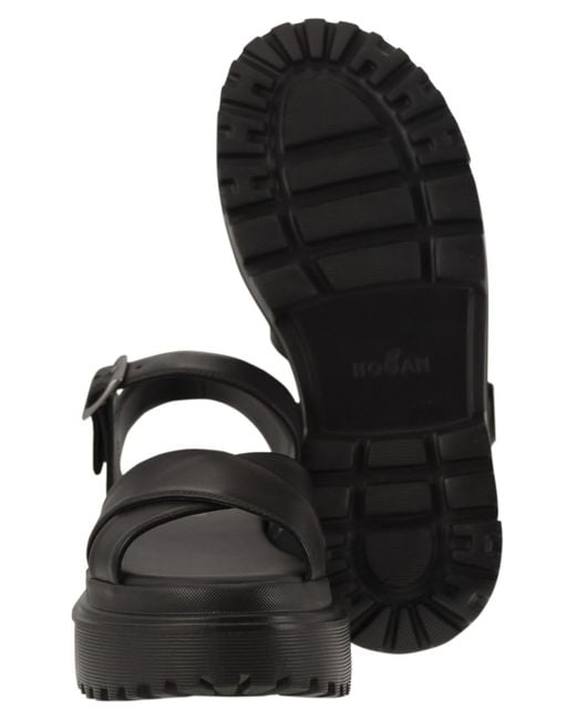 Sandale en cuir avec semelle intermédiaire Hogan en coloris Black