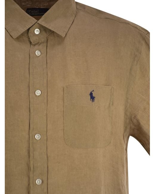 Polo Ralph Lauren Natural Leinen mit kurzem Ärmelhemd