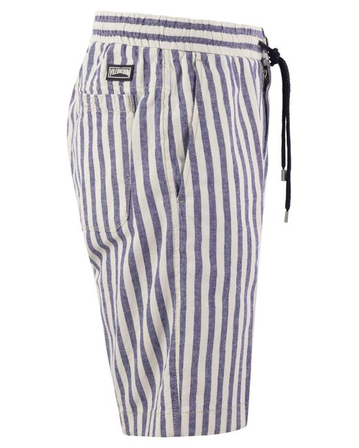 Vilebrequin Blue Striped Cotton And Linen Bermuda Shorts