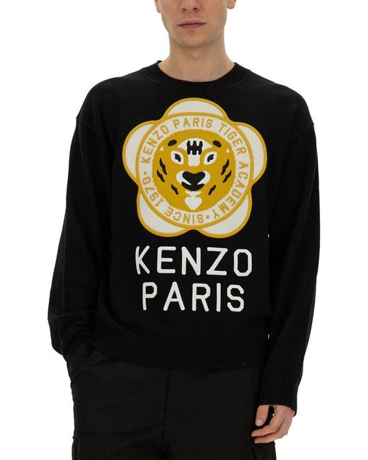 KENZO Black Jersey With Logo for men