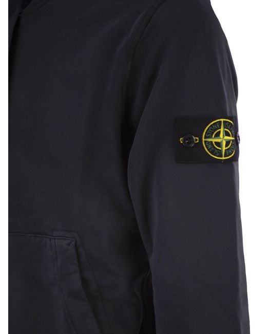 Stone Island Blue Regular Fit Sweatshirt With Hood And Kangaroo Pocket