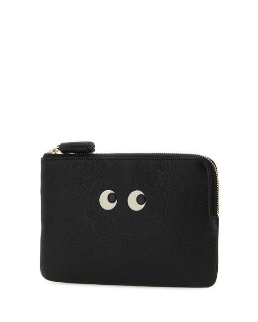Anya Hindmarch Black Leather Loose Pocket Eyes Pouch