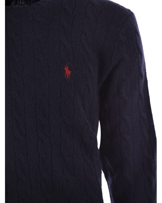 Polo Ralph Lauren Blue Wool And Cashmere Cable Knit Sweater