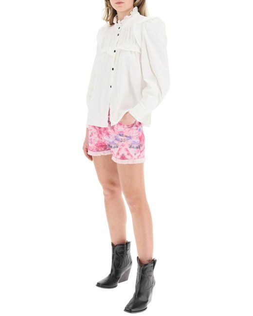 Isabel Marant Pink 'Lesia' Binde Dye Denim Shorts