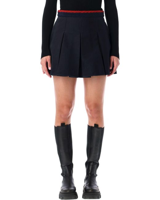 Moncler Black Cotton Gabardine Pleated Mini Skirt
