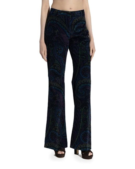 Etro Blue Paisley-Print Flared Trousers