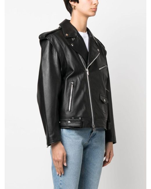 ARMARIUM Black Off-Centre Zip Leather Jacket
