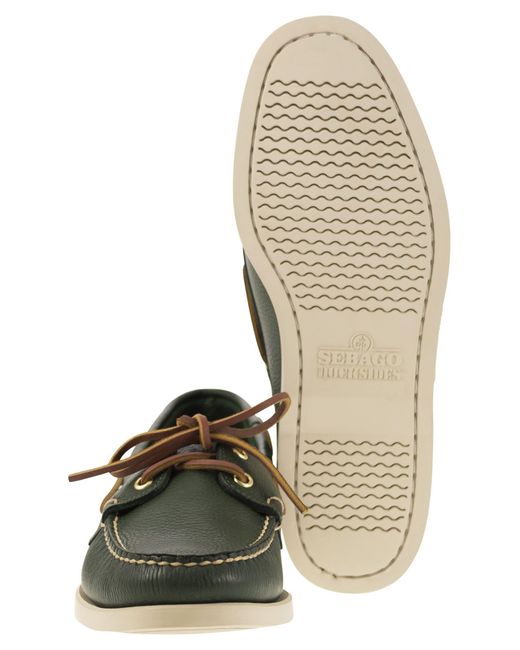 Sebago Green Portland Moccasin With Grained Leather