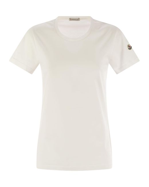 Moncler White Cotton Jersey T Shirt With Logo Patch