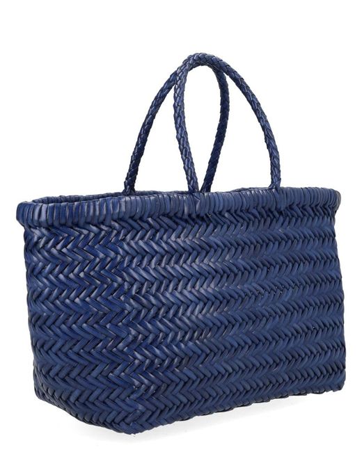 Dragon Diffusion Blue Bamboo Triple Jump Small Woven Leather Tote
