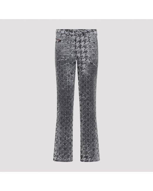 DIESEL Gray Houndstooth Pattern Jeans With Flared Leg Design