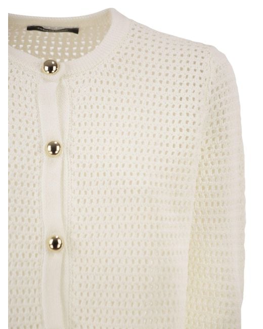 Fabiana Filippi Natural Openwork Knitted Cotton Cardigan With Jewelled Buttons