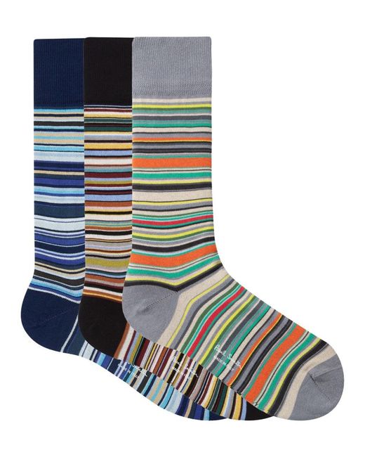 Paul Smith Blue 3-Pack Striped Socks for men
