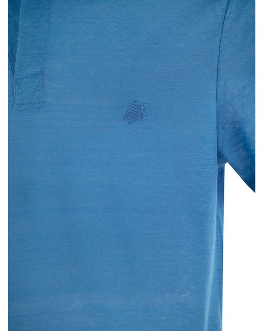 Vilebrequin Blue Short Sleeved Linen Polo Shirt
