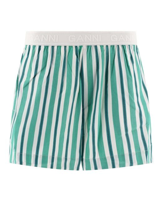 Shorts élastiques à rayures Ganni en coloris Green