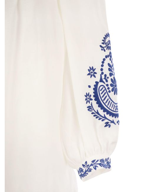 Week-end Max Mara Carnia Linen Tissu en tissu avec broderie Weekend by Maxmara en coloris White