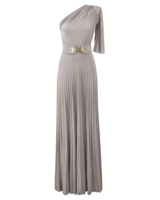 Elisabetta Franchi Gray One-Shoulder Carpet Dress