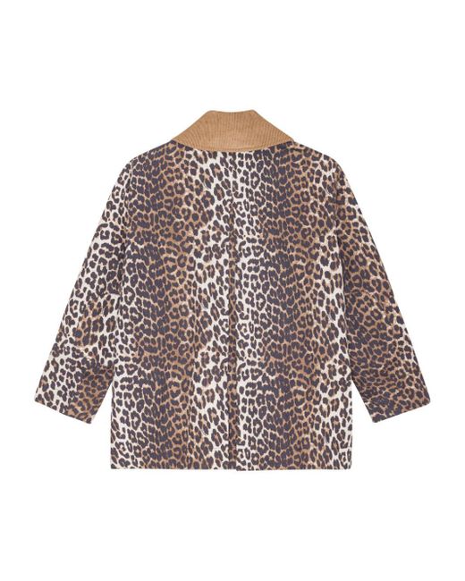 Ganni 'leopard Printed Canvas Midi' Jas in het Brown