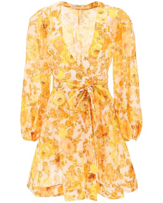 Zimmermann Yellow 'Raie Wrap' Mini -Kleid