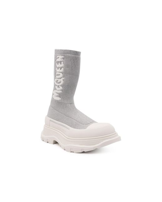 Sock Style Logo Imprimir Boots Alexander McQueen de color Gray