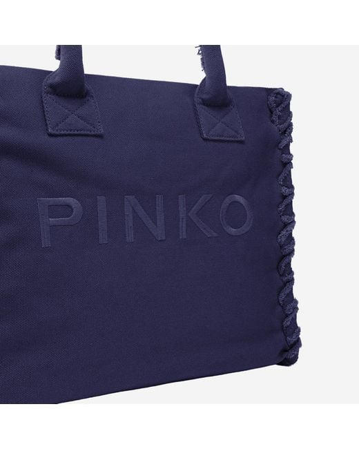 Pinko Blue Cotton Shopper Bag With Logo