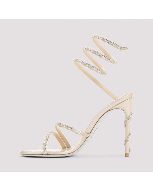 Rene Caovilla White Satin Cleo Crystal Sandals