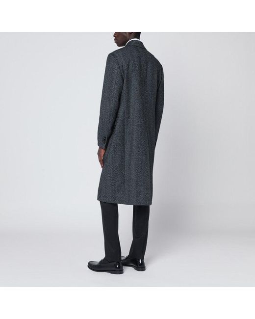 Lardini Black Herringbone Double Breasted Coat for men