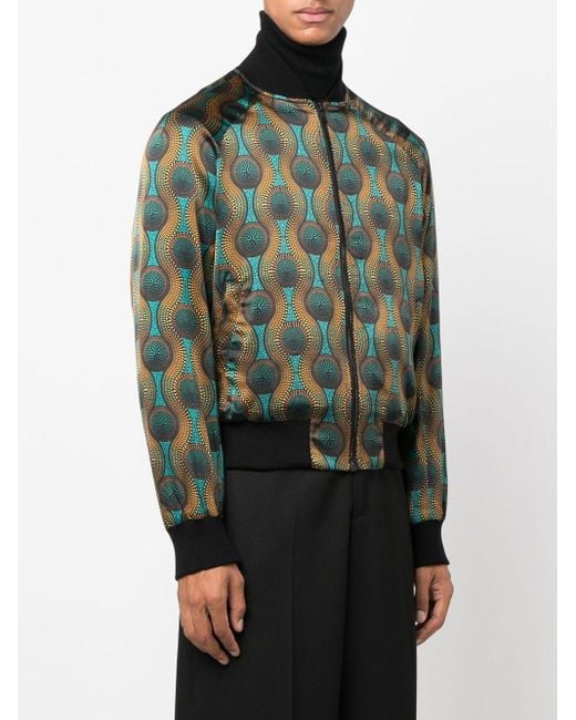 OZWALD BOATENG Green Printed Silk Bomber Jacket for men