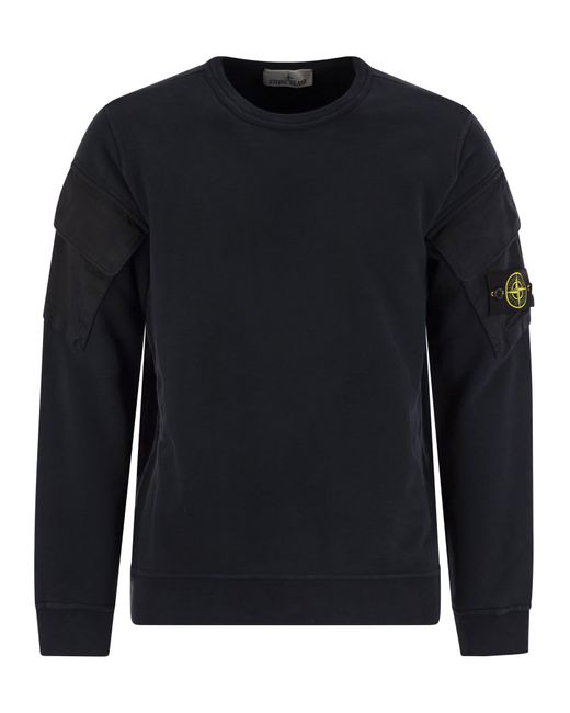 Stone Island Crew Neck Sweatshirt Met Mouwzakken in het Blue