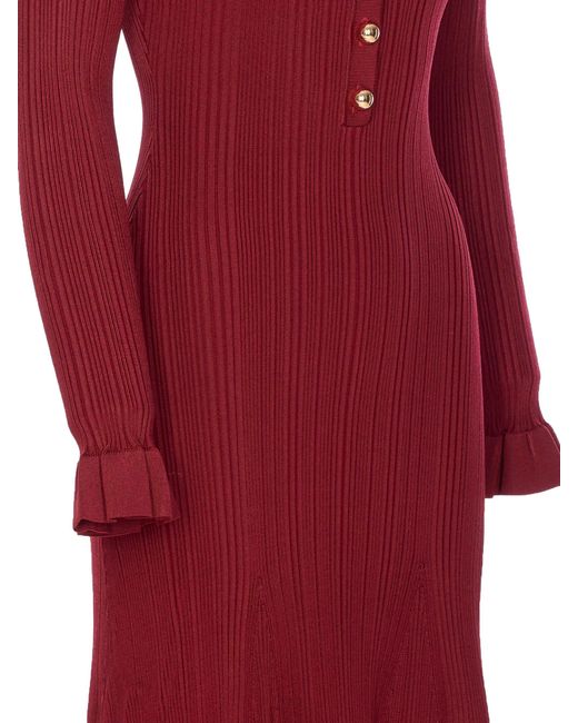 Self-Portrait Kleedjes ,Paars ,Polyester Geribbelde Gebreide Midi Jurk in het Red