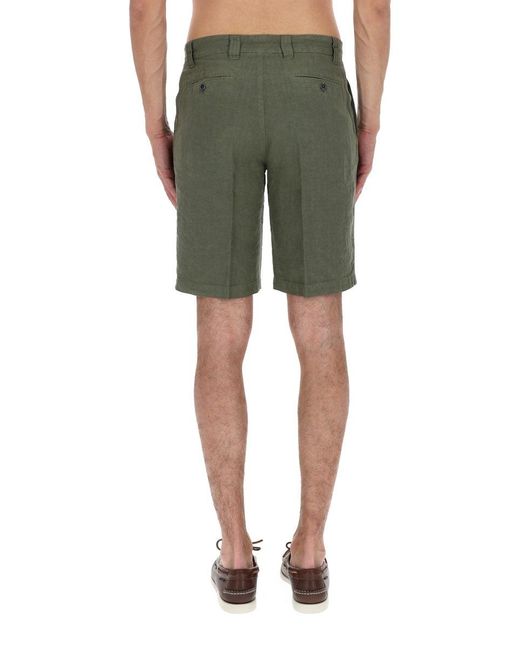 120% Lino Green Linen Mini Shorts For for men