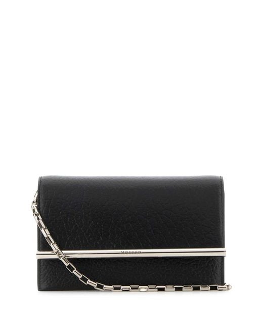 Alexander McQueen Black Leather Mini Cross-Bar Clutch